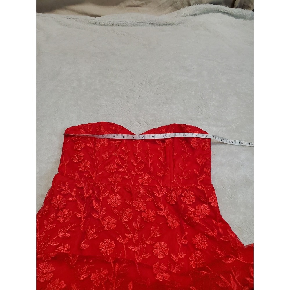 Lulus Red Floral Lace Strapless Bustier Sweetheart Mini Dress Medium Party HOCO - Picture 10 of 12
